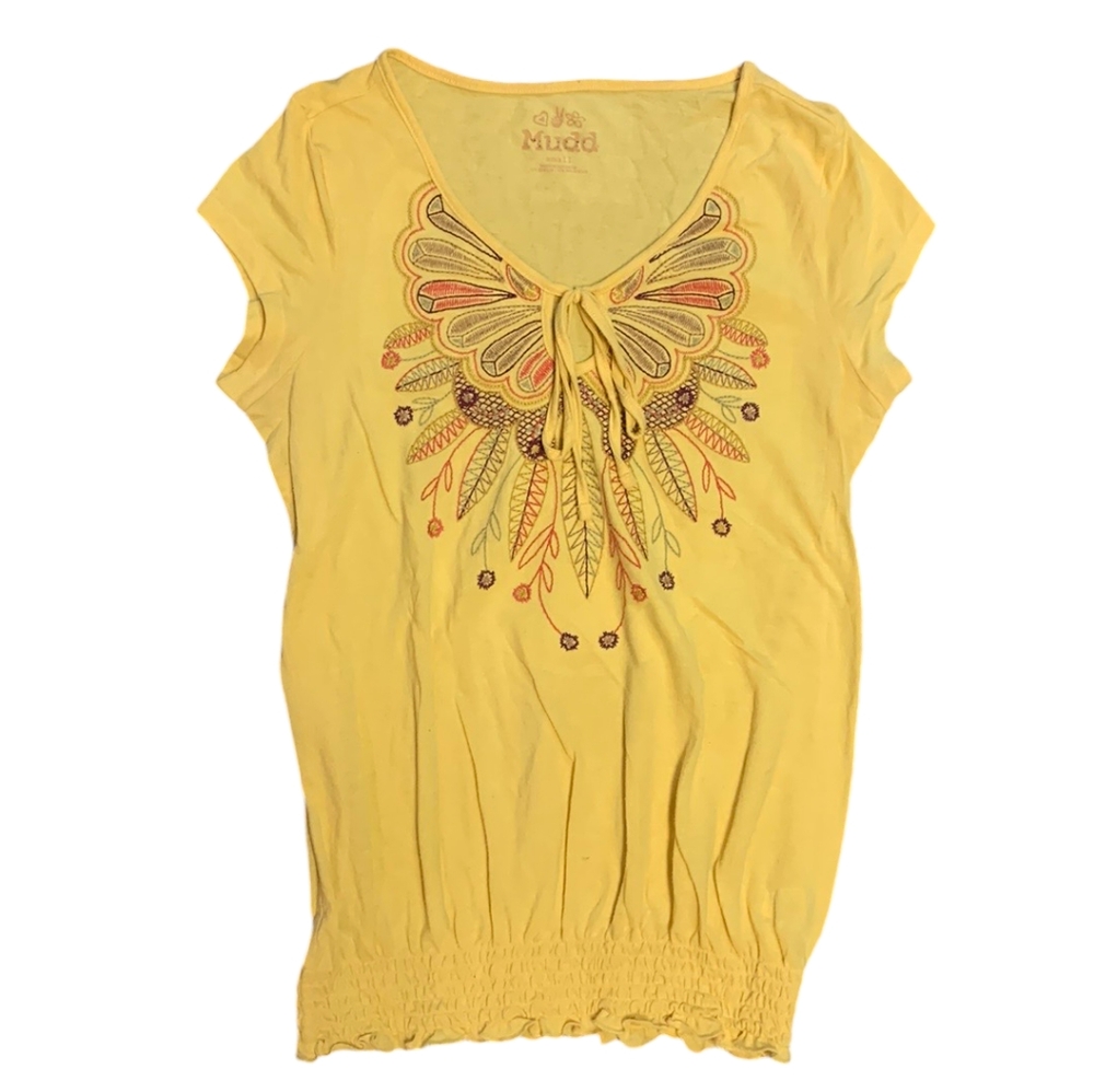 Y2K Mudd Yellow Embroidered Top